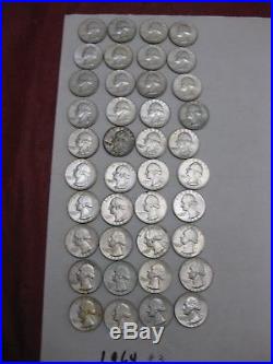 1 Roll 90% Silver US Quarters 1964 Circulated 40 Coins #3