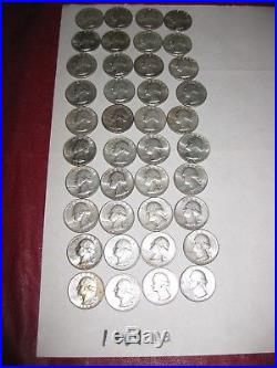 1 Roll 90% Silver US Quarters 1964 Circulated 40 Coins #3