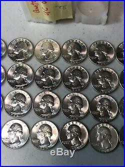 1 Roll BU 1964d Silver Washington Quarters $10 FV Receive Roll Pictured