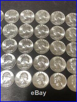 1 Roll BU 1964p Silver Washington Quarters $10 FV Receive Roll Pictured