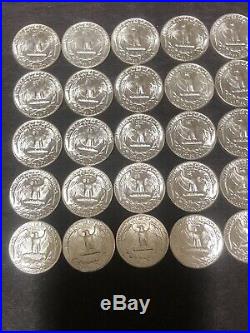 1 Roll BU 1964p Silver Washington Quarters $10 FV Receive Roll Pictured