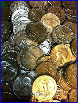 1 Roll Of Average Circulated 90% Silver Washington Quarters (40) Coins