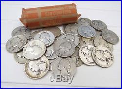 1 Roll Pre-1964 Washington Silver Quarters, Circulated, 40 Coins, $10 Face