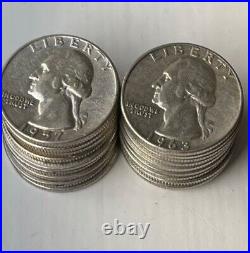 1 Roll of 40 $10 Face Value Full Dates 90% Silver Washington Quarters