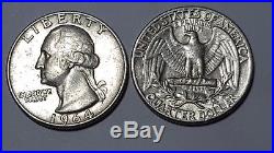 (1) Roll of 40 1964 Washington Quarters VF to AU 90% Silver