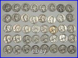 1 Roll of Washington Quarters 1950-1959 Circulated 40 Quarters 90% Silver $10 FV