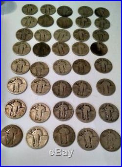 1 roll Standing Liberty US Silver Quarter dollar 40 coin lot $10 bullion. 90 90%