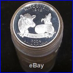 2004-S Wisconsin WI Silver Proof Quarter roll 40 GEM coins tube $10 Face Value