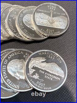 2007 S Washington State Quarter 90% Silver Proof Roll 40 US Coins Bu