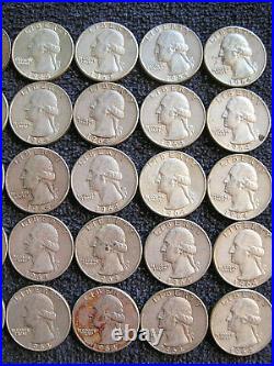 2.8 Rolls 1964 Washington Quarters, 112 Coins, 77P & 35D, Circulated, Full Dates