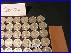 2 Rolls 80 Circulated 90 % Silver Washington Quarters All 1964 (a)