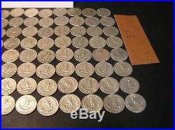 2 Rolls 80 Circulated 90 % Silver Washington Quarters All 1964 (a)
