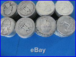 2 Rolls 80 Washington Quarters circulated, Assorted Dates and MM 90% silver