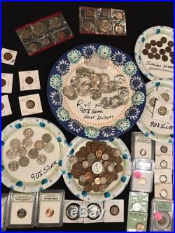 330+ Coins 105+ 90% Silver Coins Halves Dimes Quarters ROLLS & 1909 VDB M73
