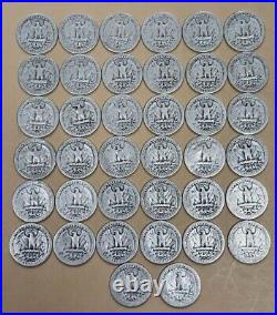 38pc 1937 D Washington 90% Silver Quarters