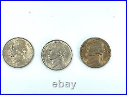 3- Original BU San Francisco Jefferson Nickel Rolls 1952-S, 1953-S, 1954-S