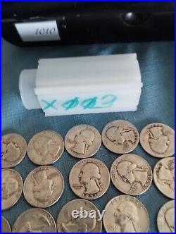 40 1932-1964 Washington Quarters 90% Silver $10 Face Value Roll (Tube #X003)