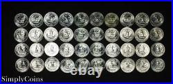 (40) 1941-1950 Washington Silver Quarter Roll BU Uncirculated Coin Lot SKU-7