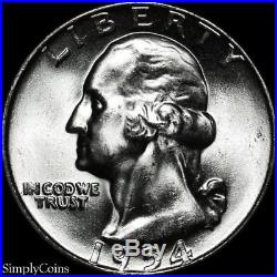(40) 1954 Washington Quarter Roll BU Uncirculated 90% Silver US Coin Lot