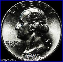 (40) 1961-D Washington Quarter Roll BU Uncirculated 90% Silver US Coin Lot