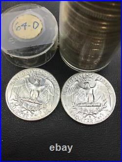(40) 1964D Washington Silver Quarter Roll BU Uncirculated Pristine Condition