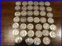 40 1964 Washington Quarters A Full $10 Roll of 90% Silver Coins