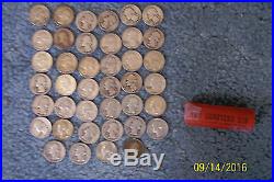 40 90% Silver Washington quarters various dates 1930's to 1964 roll circulated