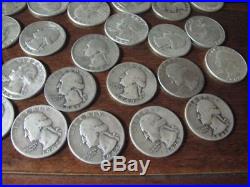 40-Coin Roll 90% SILVER Washington Quarters Pre 1965 Mixed Condition