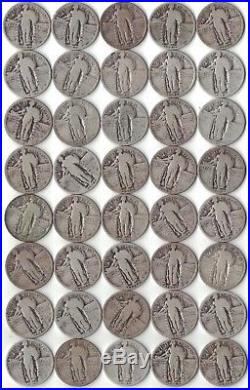 40 Coin Roll Standing Liberty Quarters 90% Silver Mixed Dates Lot $10 Face