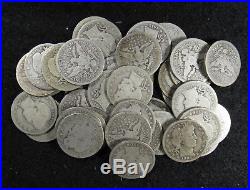 40 Silver Coin Full Roll Average Circulated Barber Quarters