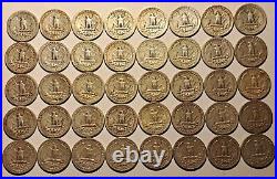 40 Silver Washington Quarters 1940-1959 P-d-s 25c $10 Fv Roll All Different