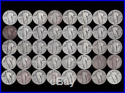 (40) Standing Liberty Quarter Roll $10 Face 90% US Silver Lot Some Dates