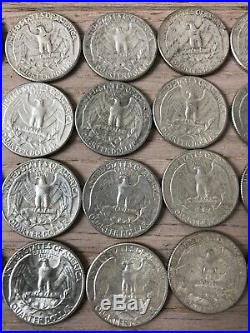 40 Washington Quarters All Dated 1964 Mixed Mints Full Roll of 90% Silver Coins