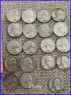 40 Washington Quarters Roll 90% Silver (38-64, 1-44, 1-36, Read Desc)