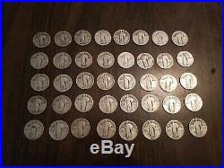 40x standing liberty quarters S D mint marks roll silver many with dates