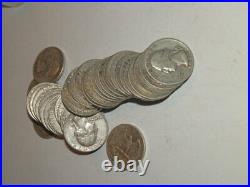 #4852, Roll Wash Silver Qrts All 1940s-50's 60's All D Mintmarks