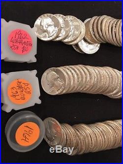 4 Rolls Of Uncirculated Silver Washington Quarters 1961,62,63 &64 $40 Face #W4