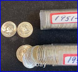 5 Rolls (40 Coins Per Roll) Orig Bu Gem Washigton 25c 1951-d, 1954 P/s, 1955 P/d