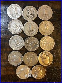 5 Rolls Of 40 And Extra 90% Silver Washington Quarters. 214 Quarters Total