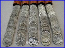 5 Rolls Washington 90% Silver Quarters All 1964 = 200 Coins