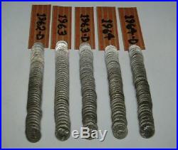 5 Rolls Washington Silver Quarters 1962-d 63 63-d 64 64-d = 200 Coins