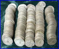 5 Rolls of 90% Silver Washington Quarters, 200 Coins, Mix of Dates, $50 Face