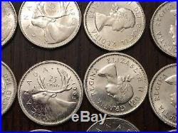 5x 1963 Canada Silver Quarter Rolls Uncirculated PL BU Coin $50 Face- UNDER MELT