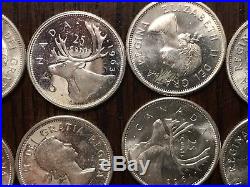 5x 1963 Canada Silver Quarter Rolls Uncirculated PL BU Coin $50 Face- UNDER MELT