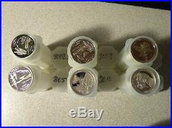 6 Rolls of 40 S 90% Silver Proof State Quarters 2002-2003-2004-2005-2010-2011