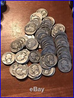 7 Rolls 280 Washington 90% Silver Quarters 30s, 40's, 50's, 60's