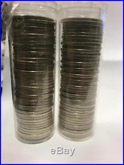 80 1964 Washington Quarters 90% silver Uncirculated circulated 2 rolls mixed lot