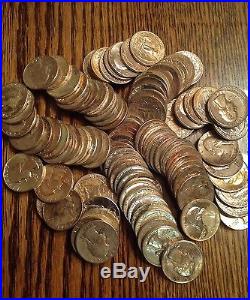 90% SILVER $50 FACE 5 ROLLS 200 COIN LOT OF George Washington Silver Quarters