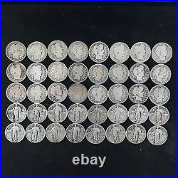 90% SILVER AG/G/F/VF Barber & Liberty Quarter Roll Lot of 40 $10 Face US Coins