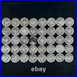 90% SILVER AG/G/F/VF Barber & Liberty Quarter Roll Lot of 40 $10 Face US Coins